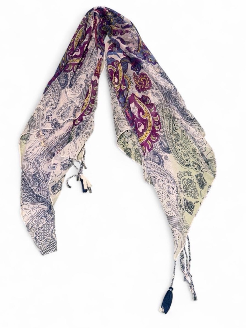 Lightweight Paisley Print Scarf in Purple and Cream
